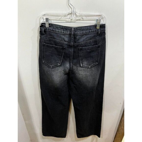 Cider Jeans Women's Size Medium 29x29 Black High Rise Baggy Wide Distressed NWT - Picture 2 of 12